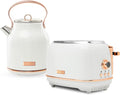Haden Heritage 2 Slice Wide Slot Stainless Steel Toaster Bundled with 1.7 Liter Stainless Steel Electric Water Kettle Ivory &amp Copper