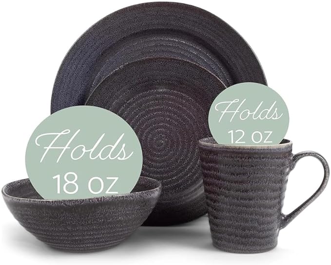 16-Piece Ribbed Dinner Set Black