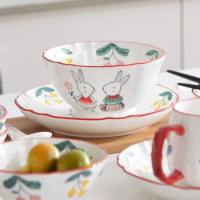 Dinnerware Sets Dish SetCeramics Dinner SetsSoup Pot Cereal Bowl and Steak Plate Set | 56 Pieces Hand Drawn Pattern Porcelain
