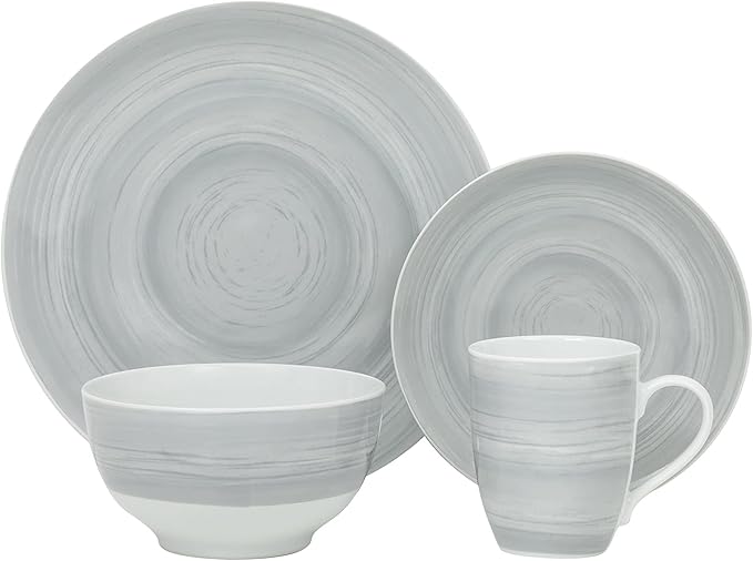 Safdie &amp Co. Grey Stone 16 Piece Dinnerware Set Service for 4 Fiesta Dinnerware plates and bowls sets home trends and home food network essentials Porcelain dinner plates