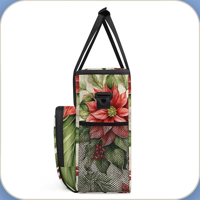 Christmas Flowers Coffee Maker Carrying Bag Abstract Flowers Travel Storage Bag Compatible with K-Mini or K-Mini Plus Single Serve Coffee Brewer Carrying Case with Multiple Pockets &amp Shoulder St