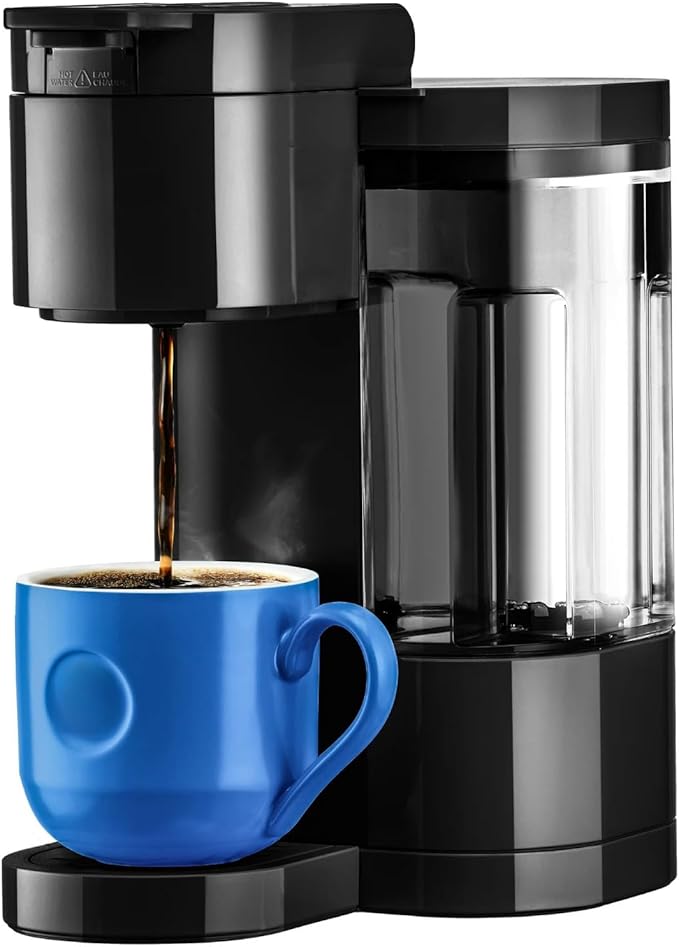 Express Essentials Single-Serve KCup Pod Coffee Maker 3 Cup Sizes Fast Fresh Brew 30oz Removable Water Reservoir Travel Mug Friendly Maintenance Alert Space-Saving (Black)