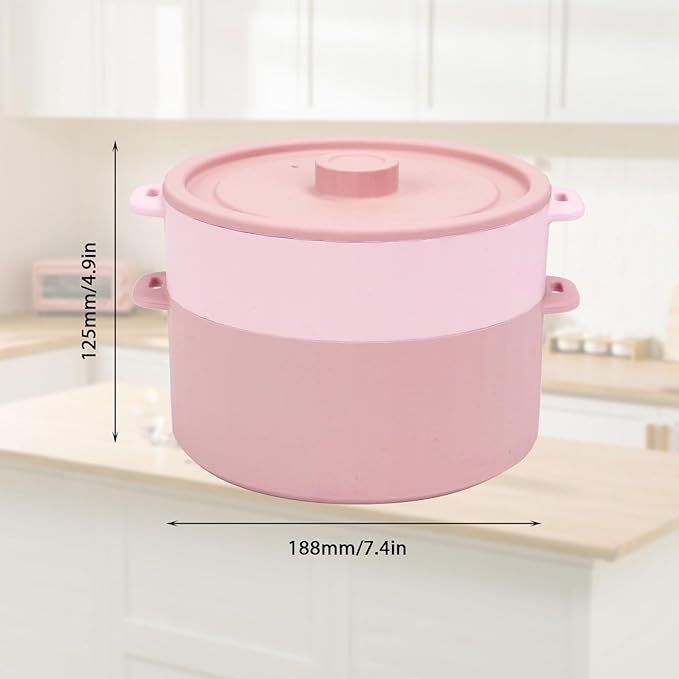 BestYiJo Microwave Rice Cooker 2-Layer Microwave Pasta Cooker and Steamer for Rice Vegetables Quinoa Oatmeal Ramen –Silicone Non-Stick(PINK)