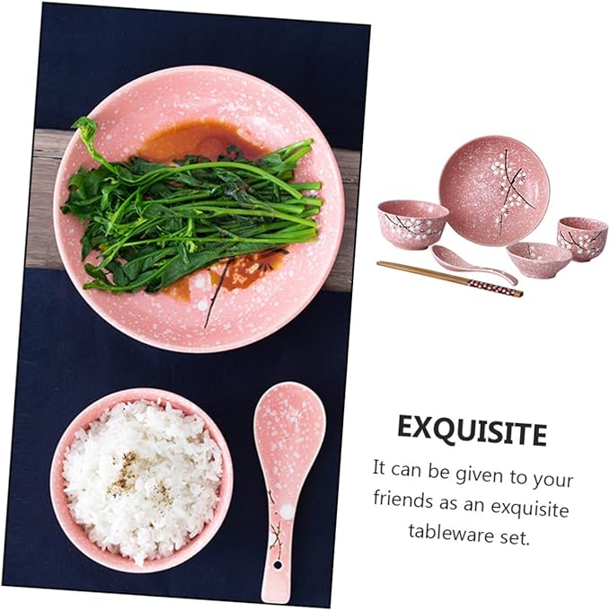 Floral Dinnerware Set Porcelain Dinnerware Set Pink Cutlery Japanese Plates Elegant Kit