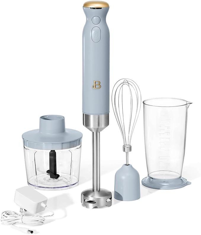 Cordless Immersion Blender 5-in-1 Set | Rechargeable Hand Blender with Chopper Whisk &amp Measuring Cup | 6 Variable Speeds | Stainless Steel Blades | BPA-Free | Stick Blender