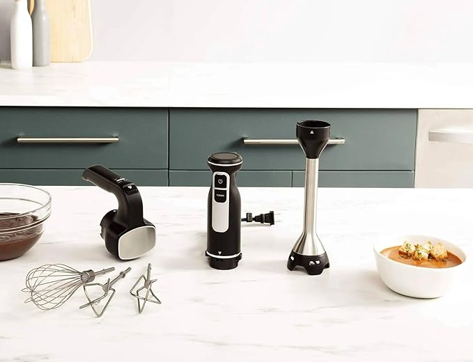 Black Hand Blender and Hand Mixer Combo with Whisk and Beaters Power Mixer System