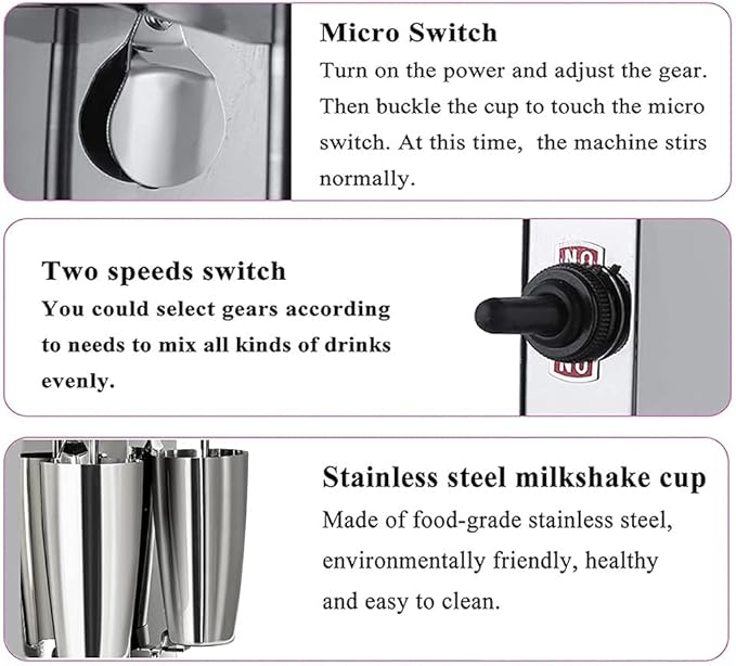 tonchean Commercial Double Head Milkshake Maker Stainless Steel Milk Shake with 2 Speeds Blender Electric Milkshake Maker Machine with 28 oz Stainless Steel Cup 110V 180W Silver