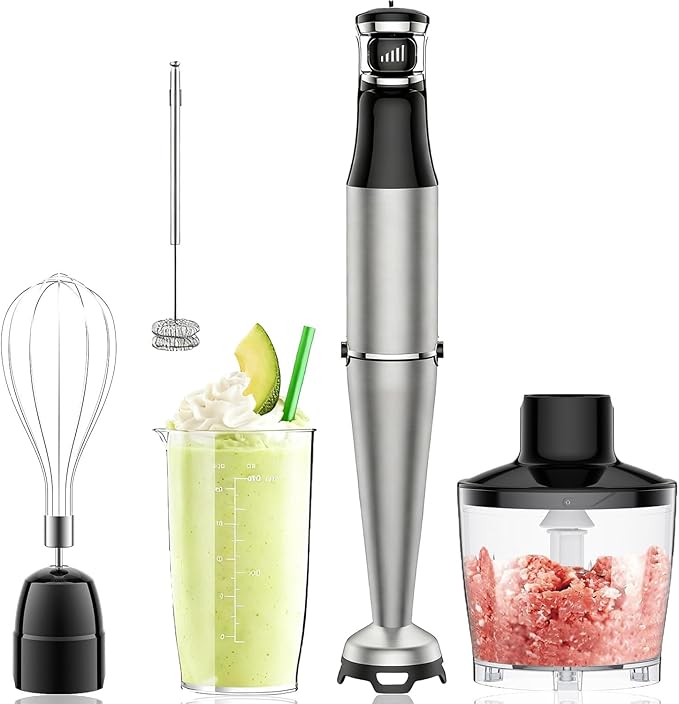 Immersion Hand Blender Stick Blenders Sets 5-in-1 Multi-functional Kitchen Blender with Nylon Blade Cover with Egg Whisk Milk Frother Attachments for Kitchen PureeSoupSmoothies
