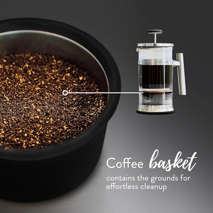 Simpli Press French Press Coffee &amp Tea Maker - Easy Cleanup &amp Customizable Smooth Coffee - Patented - Plastic-Free Premium Stainless Steel 34 oz - Black Color