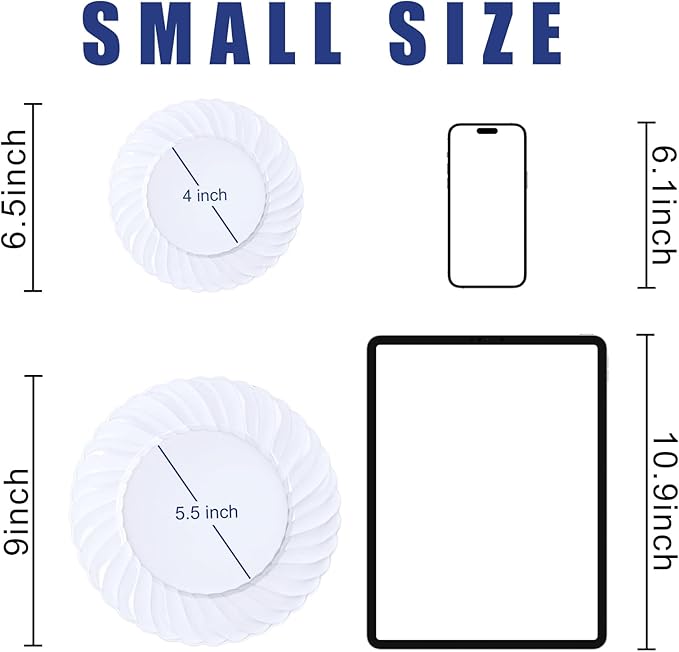 U-QE 100 Pieces White Plastic Plates - Premium White Disposable Plates for Wedding and Party Use Including 50PCS 9 '' Dinner Plate &amp 50PCS 6.5 '' Dessert Plate