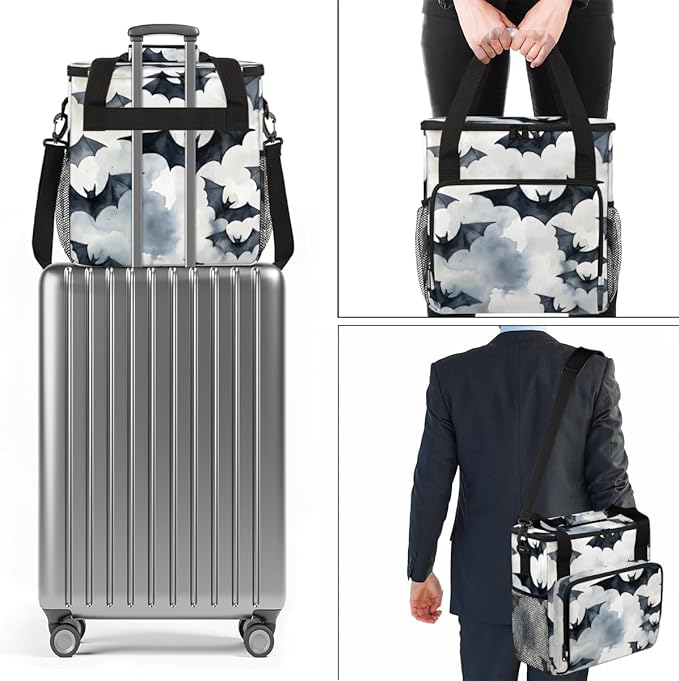 Halloween Bat Coffee Maker Carrying Bag Oil Painting Bat Travel Storage Bag Compatible with K-Mini or K-Mini Plus Single Serve Coffee Brewer Carrying Case with Multiple Pockets &amp Shoulder Strap