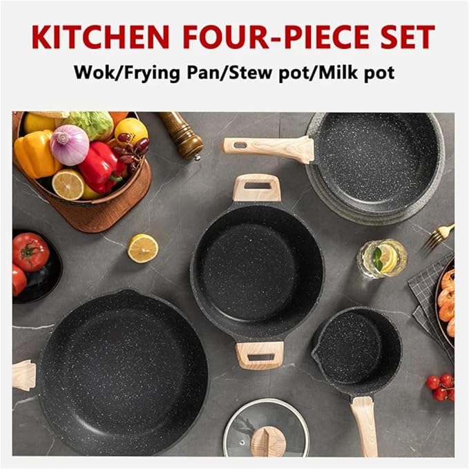 8Pcs Pots and Pans Set Non Stick Kitchen Cookware Nonstick Granite Cooking Sets with Frying Pans Saute Pan Stock Pot Sauce PanBlack8 Pc
