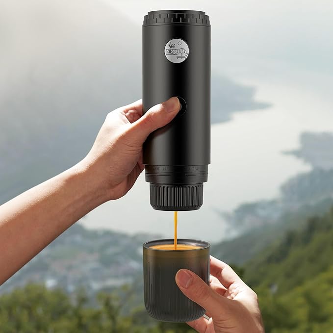Portable Espresso Machine Mini 19Bar Rechargeable 2-in-1 Multi-Function Electric Coffee Machine One Key Extraction Compatible with NS Capsules and Ground Coffee for Office Home 7800MAH (Black)