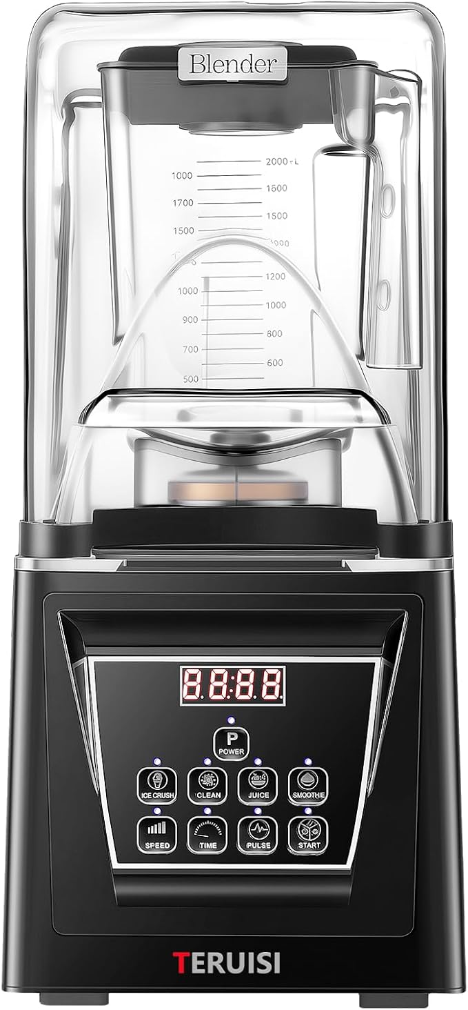 Commercial Blender 2200W 2.95 HP Professional Blender with Quiet PC Sound Enclosure 70 Oz / 2L Large Heavy Duty Blenders with 9 Speeds Timer Self-Cleaning 5 Presets For Shake and Smoothie