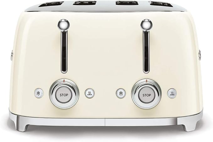 Smeg 50s Retro 4-Slot Toaster TSF03CRUS Bundle with Bamboo Tongs - Cream