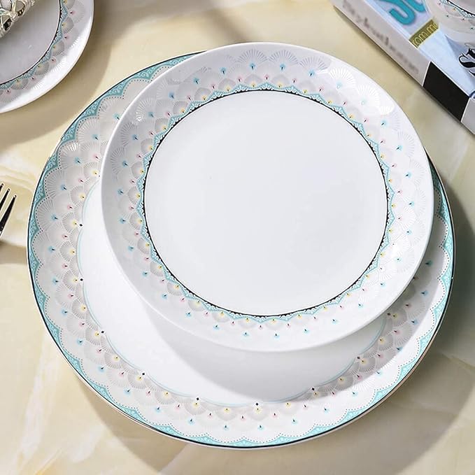 Dinnerware Set Dinner Party Tableware Service Set Ceramics Dinnerware Set with 50-Piece Bowl/Dish/Soup Pot/Spoon|Bone China Dinner Sets Blue Pattern Porcelain Combinati