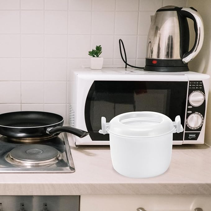 Microwave Rice Cooker 8.27X6.89X5.51In Plastic Steamer Bowl for Rice Vegetables Pasta Multifunctional Kitchen Appliance