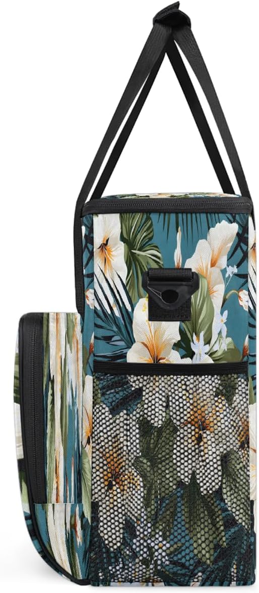 White Flowers Coffee Maker Carring Bag Travel Carrying Storage Tote Bag Compatible with Keurig K-Mini or K-Mini Plus Portable Single Serve Coffee Brewer Case with Pockets for K-cup Pods