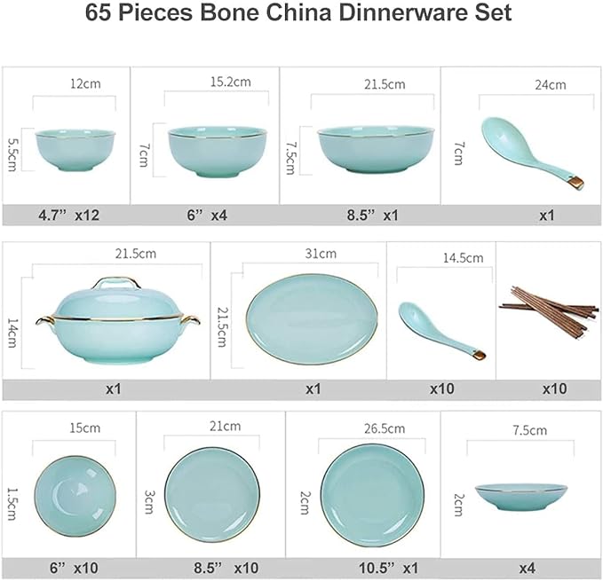 Dinnerware Set Dinner Party Tableware Service Set Porcelain Dinnerware Set European-Style Bone China Tableware SetOne Color-65pieces