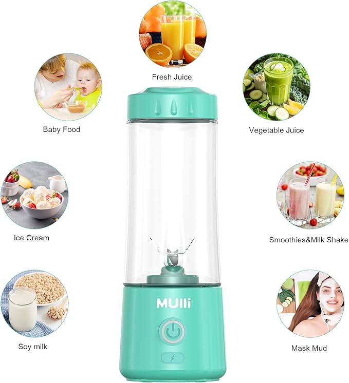Mulli Portable BlenderUSB Rechargeable Personal Mixer for Smoothie and Shakes Mini Blender with Six Blades for Baby FoodTravelGym(Update)