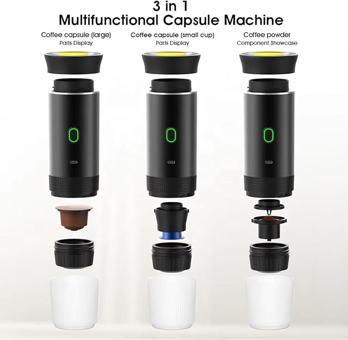 Portable Coffee Maker for Travel | Battery-Powered Espresso Machine | Compact &amp Lightweight Coffee Maker for Camping Car and Office Use | Easy-to-Clean Portable Coffee Machine