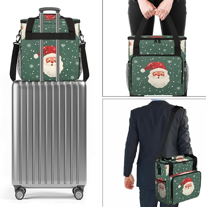 Cartoon Santa Claus Coffee Maker Carrying Bag Portable Travel Storage Tote Bag Compatible with K-Mini or K-Mini Plus Single Serve Coffee Brewer Carrying Case with Multiple Pockets &amp Shoulder Str