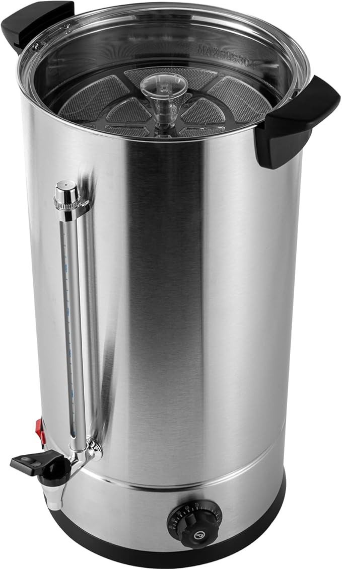 Commercial Coffee MakerStainless Steel Coffee Urn with Temperature Control Coffee Maker Hot Water Urn for Catering (25L1.4KW Silver Black)