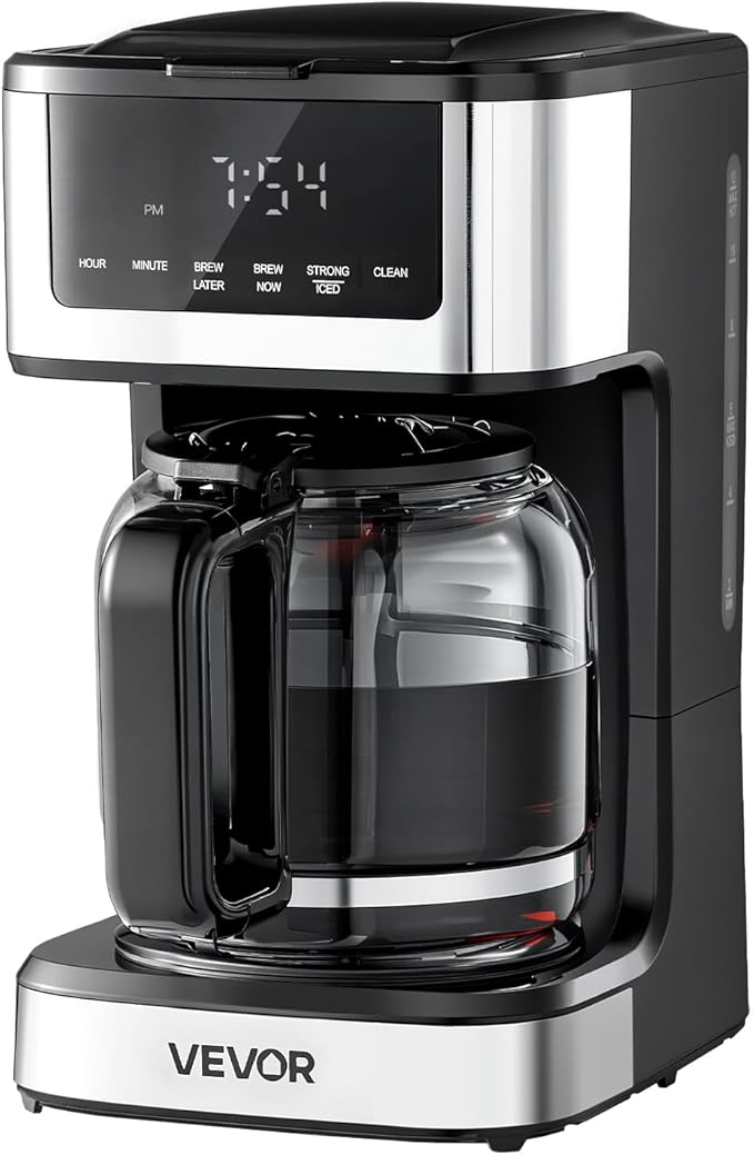 VEVOR Programmable Coffee Maker 12 Cup Programmable Drip Coffee Makers with Touch Screen 4-Hour Keep Warm Coffee Makers Drips 2 Brew Strengths Drip Coffee Machine for Home 24-Hour Programmable