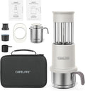 EasytoClean Portable Coffee Maker Set 3-in-1 Design with Capsule &amp Ground Coffee Compatibility Milk Frothing Pitcher Ideal for Traveling Camping Hiking (White)