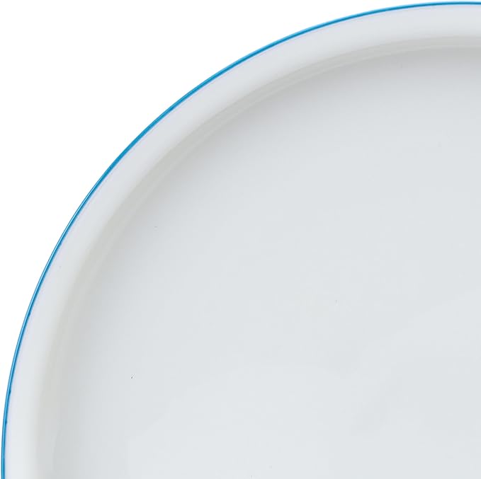 Mikasa Samantha 12 Piece Bone China Dinnerware Set Service for 4 Flat Plates and Bowl with Blue Rim Chip-Resistant Lightweight Elegant and Durable White