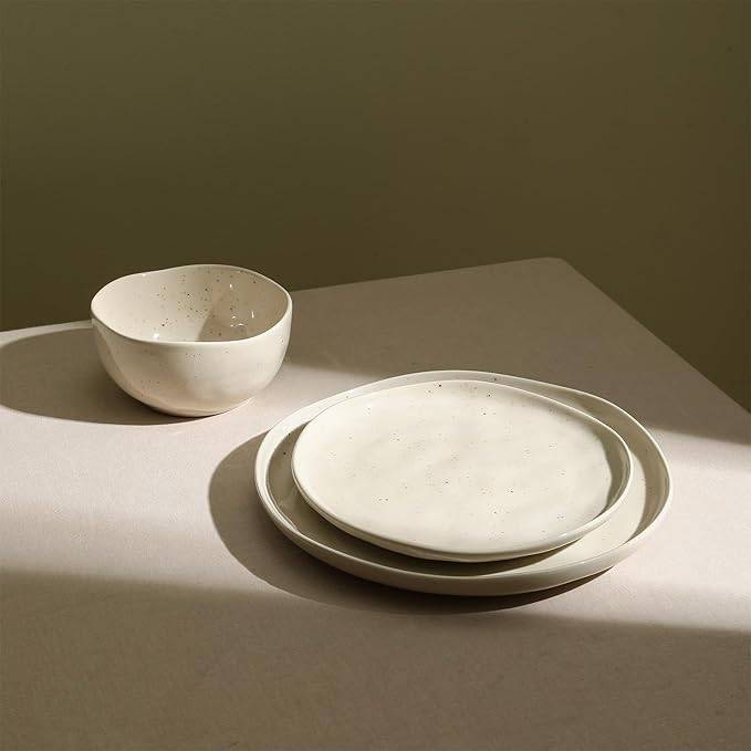 Stone Lain Mirella 24-Piece Dinnerware Set Stoneware Plates and Bowls set Microwave and Dishwasher Safe Dish Set for 8 Beige