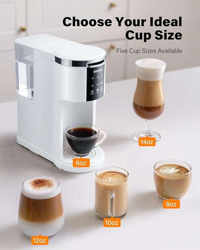 SHARDOR 3 in 1 K Cup Coffee Maker Single Serve Coffee Maker for K Cup Pods &amp Ground Coffee &amp Teas 6 to 14oz Brew Sizes 40oz Detachable Water Reservoir Compact Design White