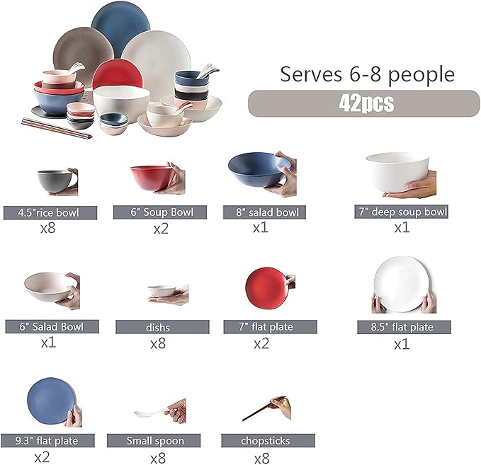 Porcelain Dinnerware Sets Plates and Bowls Sets 42 Pieces-Porcelain Dinnerware Set Service for 6/8 Modern Kitchen Dinnerware Set Include Plates Bowl Sets-for Home Fruit Salad Snack