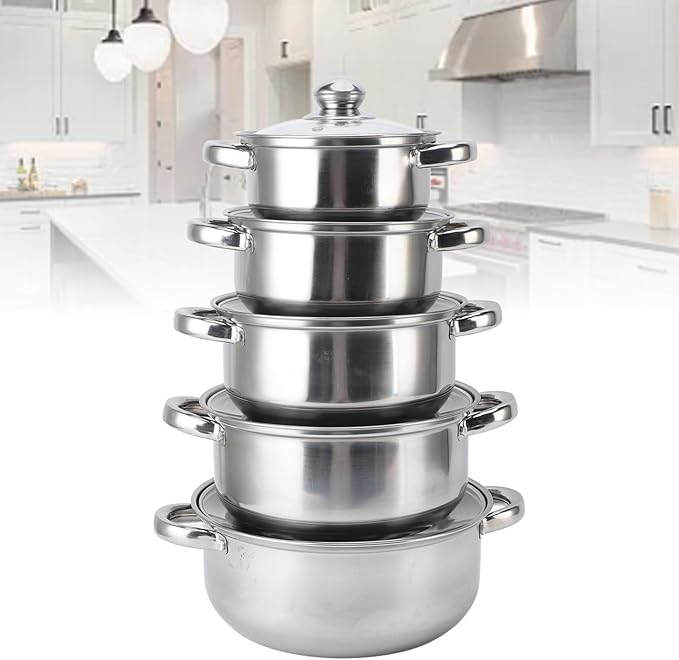 5 Ply Stainless Steel Cookware Set 30 Piece 2 Ear Handle Stainless Steel Pots Dishwasher Kitchen Cookware Set Saucepan with Glass Lid Stockpot Soup Pot for Cooking
