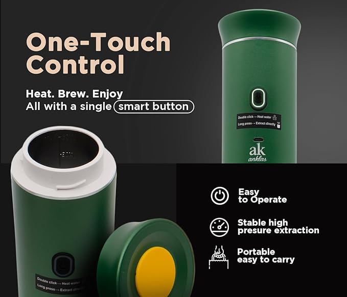 3-in-1 Portable Coffee Maker – Electric Espresso Machine for Travel – Compatible with Ground Coffee NS &amp DG Capsules – USB-C Rechargeable Portable Espresso Maker (Green)