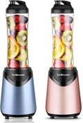 La Reveuse Smoothies Blender Personal Size 300 Watts with 18 oz BPA-Free Portable Travel Sports Bottle(Light Blue+Pink)