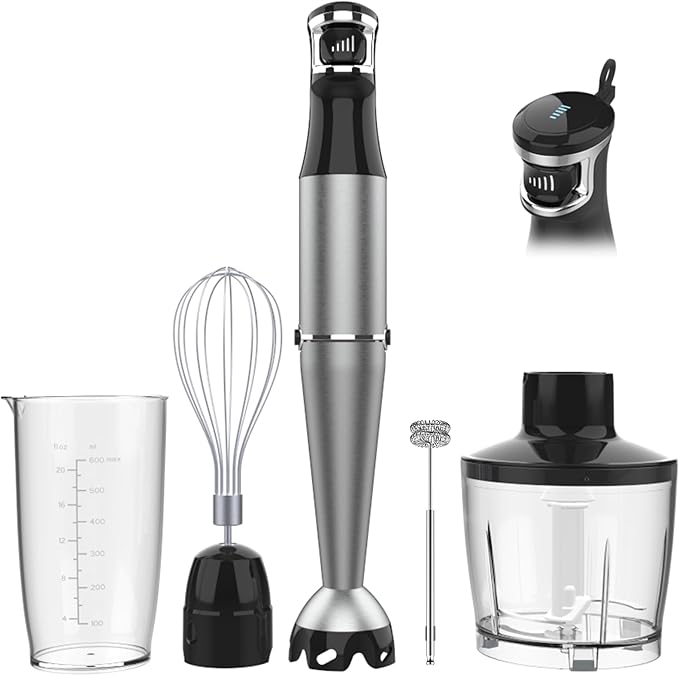 Immersion Blender Handheld Corded Hand Blenders Set 1100W Trigger Variable Speed 5 in 1 Stick Emulsifier with Chopper Whisk and Frother for Soup Baby Food and SmoothiesBlack