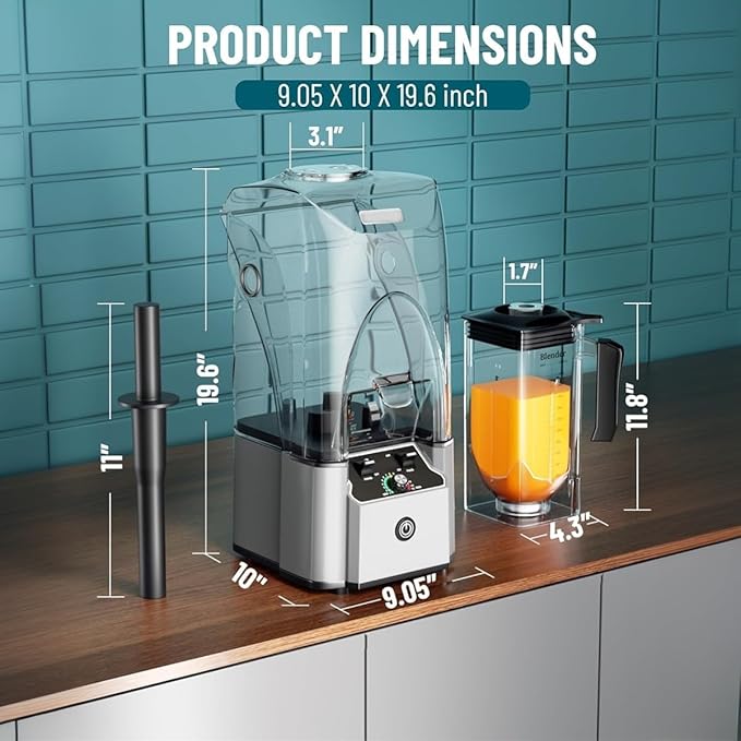 Commercial Professional Blender With Shield Quiet Sound Enclosure 2200W Industries Strong and Quiet Professional-Grade Power Self-Cleaning Silver
