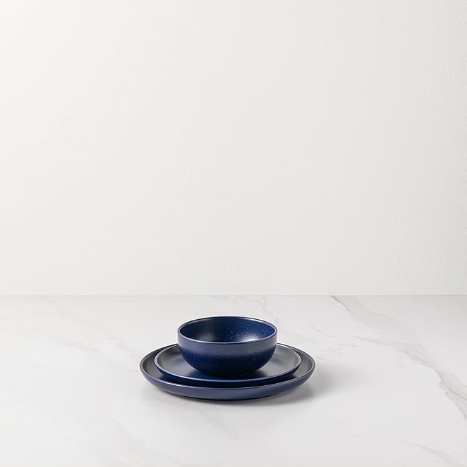 Casafina Ceramic Stoneware 18-Piece Place Setting Service for 6 with Cereal Bowls - Pacifica Collection Blueberry | Microwave &amp Dishwasher Safe Dinnerware Set | Food Safe Restaurant Quality Table