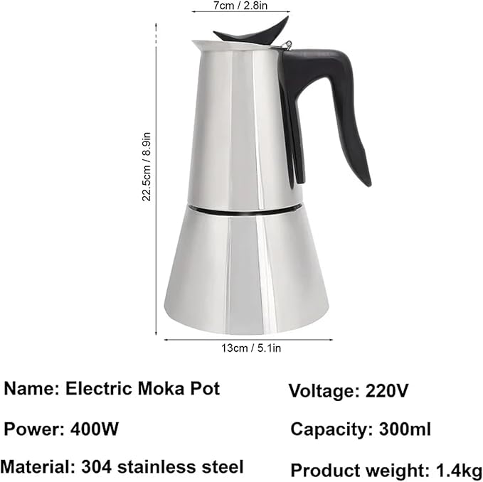 110V/220V Electric Coffee Maker 304 Stainless Steel Mocha Pot 300ml Percolator For Home Silver(220V Silver)