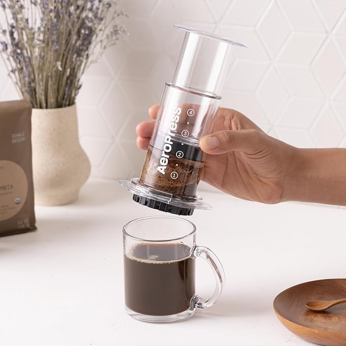 AeroPress Clear Coffee Press - All-in-One French Press Pour-Over &amp Espresso Style Manual Brewer 2 Min Brew for Less Bitterness More Flavor Small Portable Coffee Maker Travel &amp Camping
