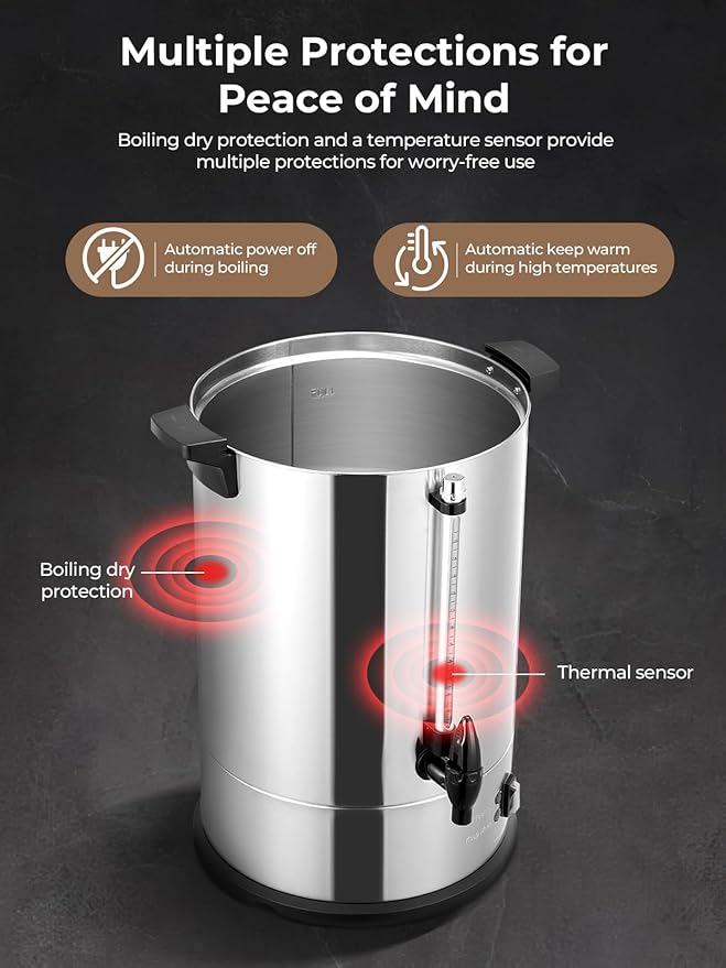 FOHERE Coffee Maker 150 Cups Commercial Coffee Urn 15 L/3.96 Gal Electric Hot Beverage Dispenser with Dripless Faucet 1500W Power Quick Brew Stays Hot for Coffee &amp Beverage Catering Party