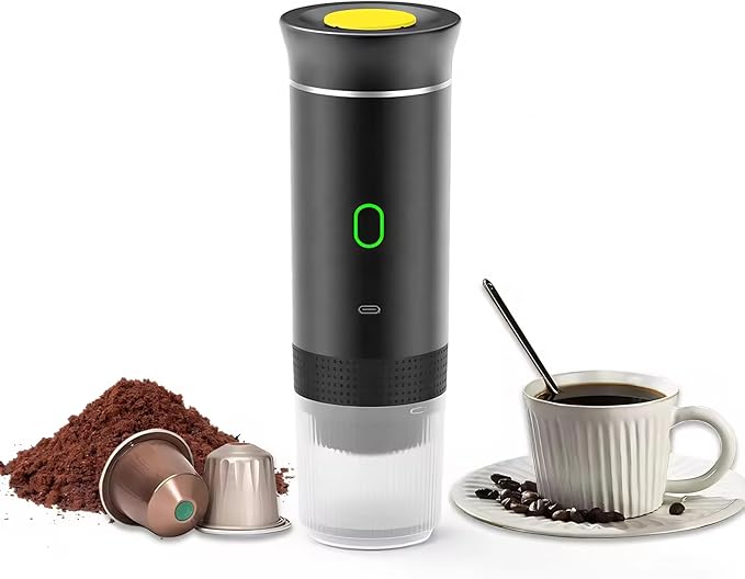 Portable Electric Espresso Machine 3 in 1 Travel Coffee Maker for Camping 15 Bar Self Heating Car Coffee Maker Capsules Coffee Machine for Camping Hiking Office