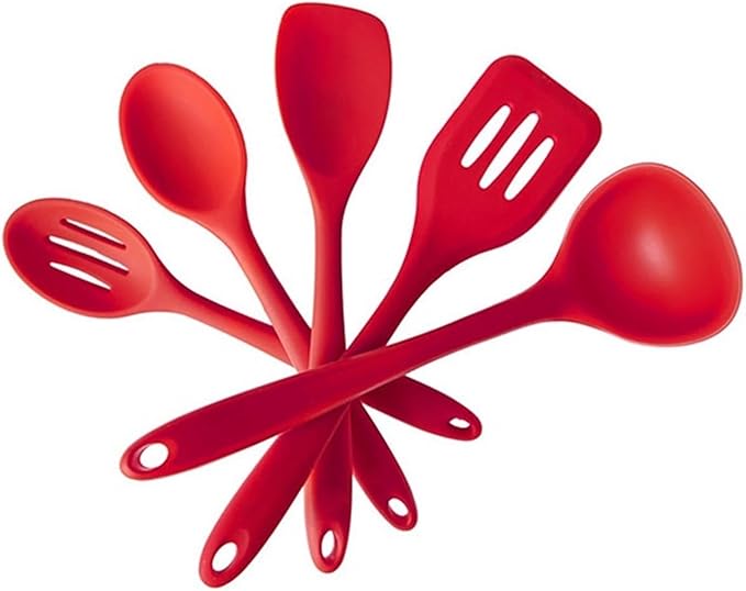 Silicone Heat Resistant Non Stick Kitchen Spatula Spoon Cooking Baking Tools Kitchen Utensils Gadgets Tool Set(Red 5pcs)