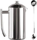 Frieling Double-Walled Stainless-Steel French Press Coffee Maker Polished 44 Ounces Plus 18/10 Stainless Steel Coffee Scoop/Stirrer 2 TBLS