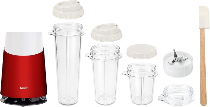 Tribest Personal Blender II Small Portable Blender for Shakes &amp Smoothies with BPA-Free Cups Red