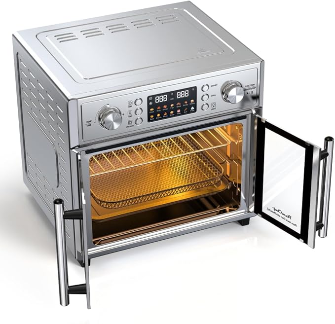 PlumChef 26QT Double-Door Air Fryer Convection Toaster Oven 1700W Large Capacity 14 Preset Menus 7-in-1 Multi-Function Stainless Steel