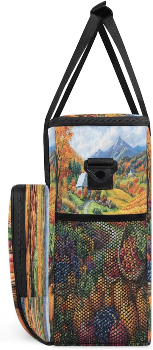 Autumn Grapes Pumpkin Maple Leaves Coffee Maker Carring Bag Travel Carrying Storage Tote Bag Compatible with Keurig K-Mini or K-Mini Plus Portable Single Serve Coffee Brewer Case with Pockets