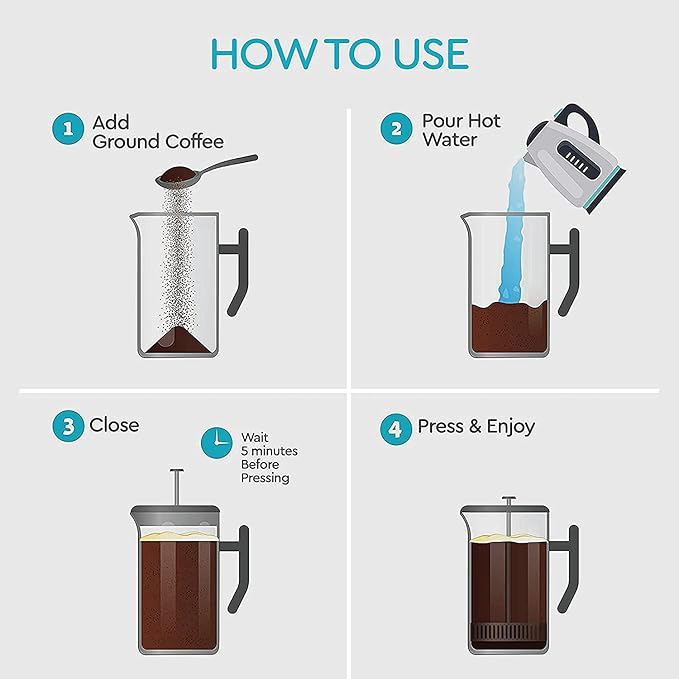 Belwares French Press Coffee Maker 50 oz - Large 304 Stainless Steel Double Wall Insulated Thermal Coffee Press for Home Kitchen 4-Level Filtration with Extra Screens Dishwasher Safe 1.5L Silver