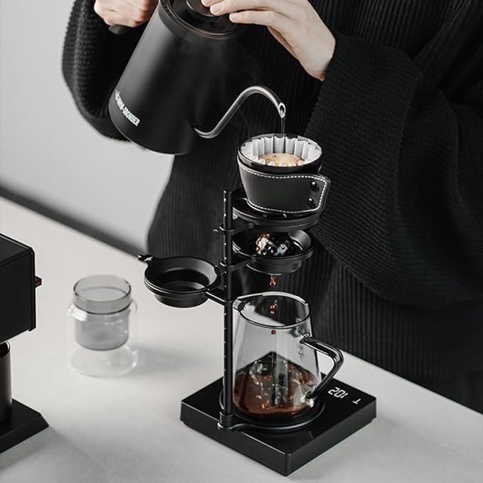 Coffee Dripper Stand with 2 Pcs Espresso Cooling BallHeight Adjustable Metal Pour Over Coffee Stand Elegant Gift for Coffee Dripper Brewer Lovers (Black)